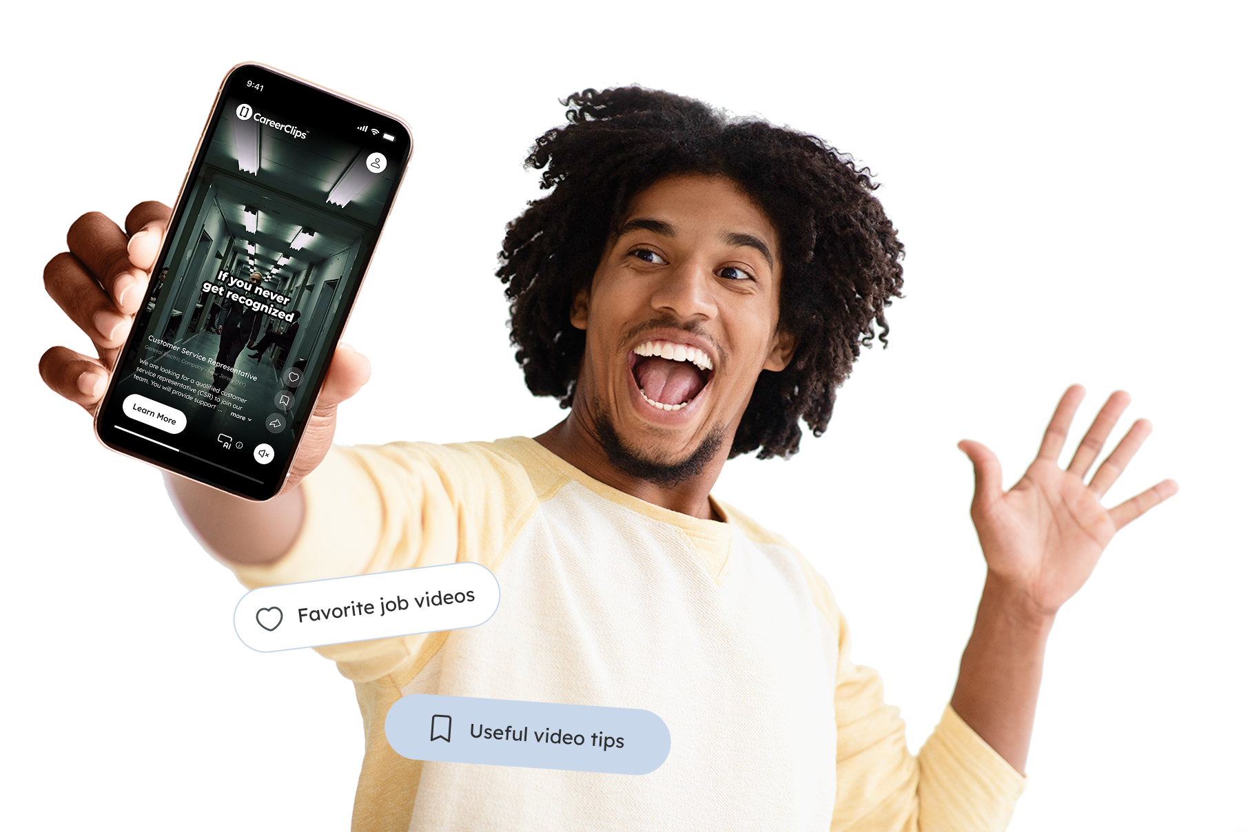 man showing a phone with CareerClips app