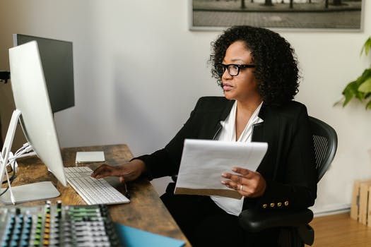 People woman desk laptop