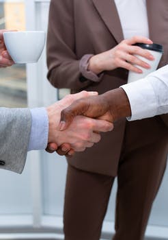 People shaking hands in a meeting