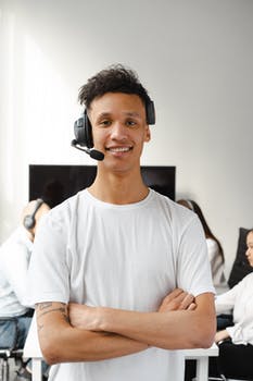 Smiling man wearing headphones