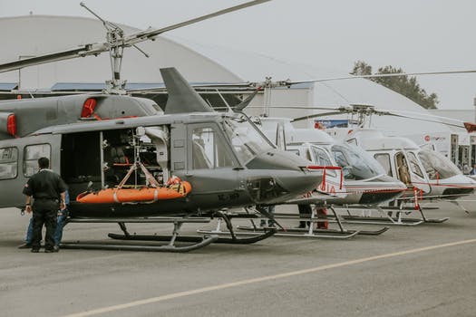 Helicopters on airfield tarmac