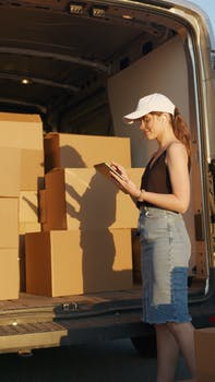 Woman checking deliveries