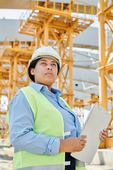 Woman wearing helmet and safety vest